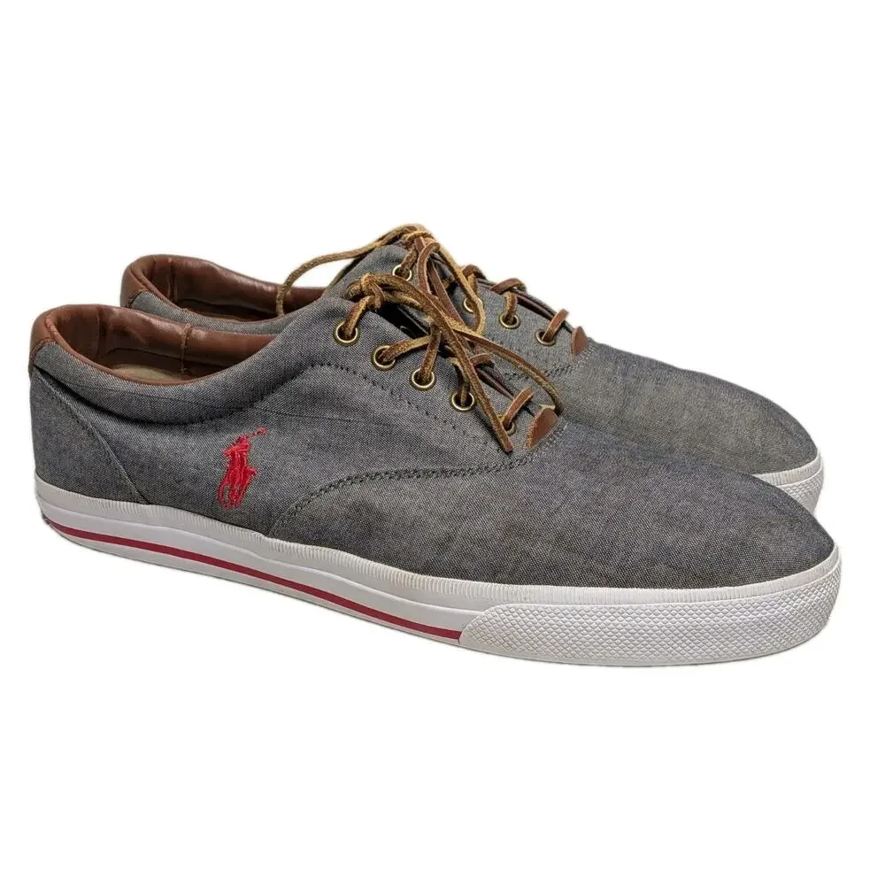 Polo Ralph Lauren Vaughn Canvas Sneaker Gray Lace Up Casual Shoes 14D Leather